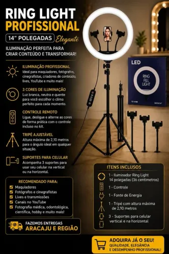 Ring light profissional 14 polegadas 