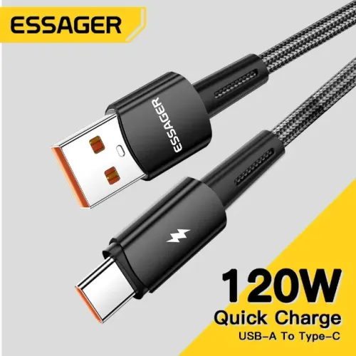 Cabo Essager A7 USB-A para USB-C 120W PD Carregamento Mi Turbo