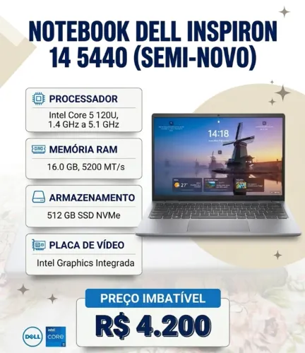 Notebook Dell 14" Core 5-120U | 16GB DDR5 | SSD 512GB | Excelente Estado