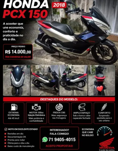 Vendo PCX ano 2018 bem conservada moto de única dona