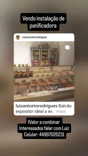 Vendo instalação de panificadora completa falar com Luiz celular *