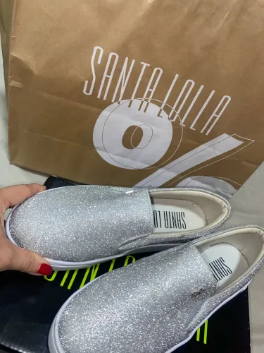 Vende-se : Tênis Slip On Sola Alta Glitter Prata