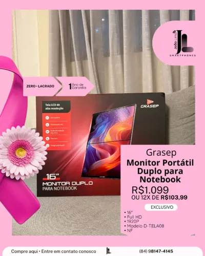 MONITOR GRASEP PORTÁTIL DUPLO PARA NOTEBOOK, 16 POL., LACRADO, EXCLUSIVO!