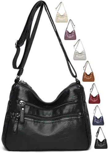 Bolsas transversais femininas - bolsas de ombro com vários bolsos de couro macio com alça 