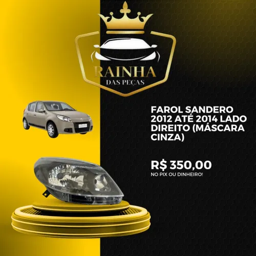 Farol Sandero 2012 até 2014 Lado Direito (Máscara Cinza)