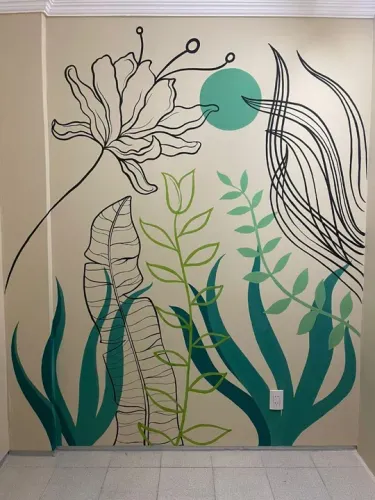 Mural de Parede com Flores e Folhagens