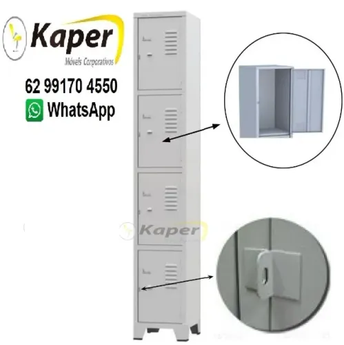 Roupeiro armário 04 portas aço cinza ( produto novo ) escaninho