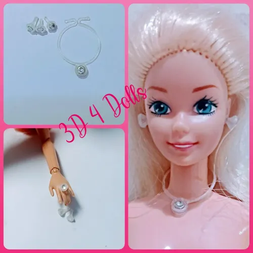 Conjunto de brincos, anel e colar para Barbie e afins feitos em 3D 
