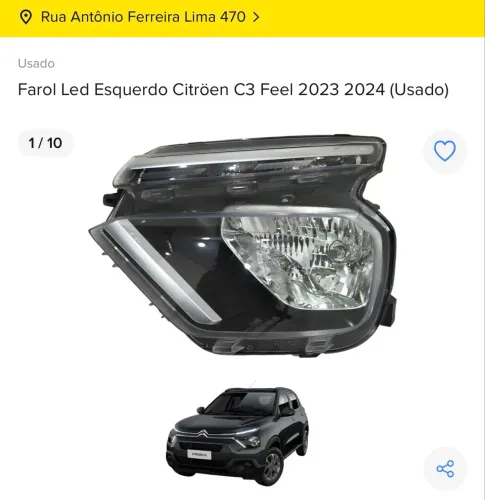 Farol Led Esquerdo Citroën C3 Feel 2023/2024