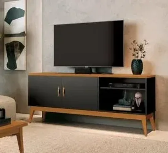 Rack para TV de ATÉ 60" Polegadas 2 Portas 1 Prateleira Pés em Madeira Maciça SUPER OFERTA
