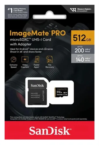 Cartão de memória original MicroSD SanDisk ImageMate PRO 512GB