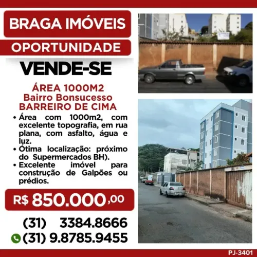 Área 1000m2 - Bairro Bonsucesso - Barreiro de Cima