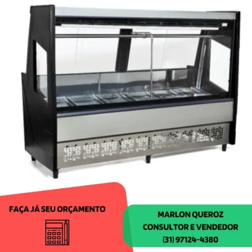 Balcão de Açougue 2M Preto Vidro Reto Polar Novo