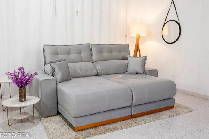 Sofá Retrátil Reclinável  2.50m Veludo Prata 823 - Molas Ensacadas rf76