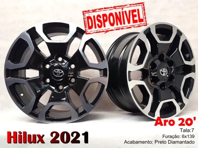 Rodas Aro 20 Toyota Hilux 2021 preta com diamantado 6x139 novas