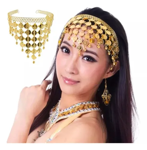 Tiara testeira com moedas douradas para dança do ventre ou cigana 