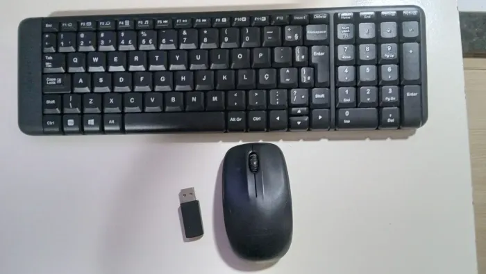 Teclado sem fio Logitech + Mouse sem fio.