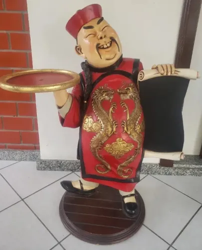 Estátua Garçon Chinês Fibra De Vidro Decoração para Restaurantes
