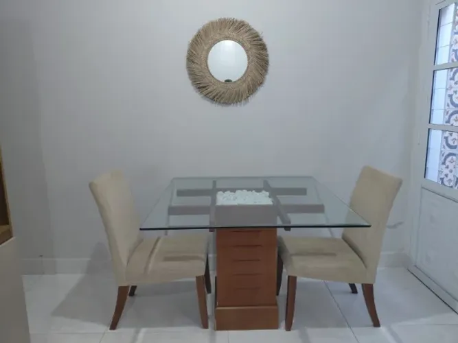 mesa de jantar quadrada tampo de vidro 