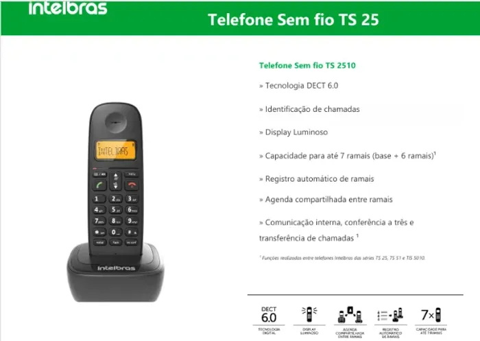 Telefone sem fio digital TS 2510 Intelbras (usado e em bom estado)