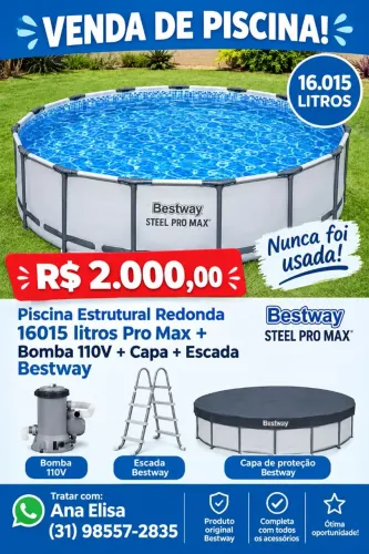 Piscina Estrutural Redonda 16015 litros Pro Max + Bomba 110V + Capa + Escada Bestway
