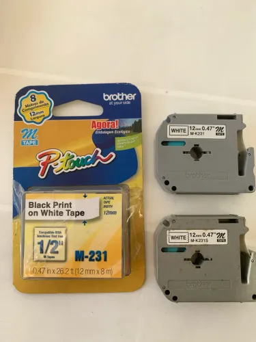 Kit 3 Fitas para Rotulador Brother 12mm (M-231 e M-K231) - Original e Compatíveis
