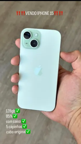 iPhone 15 Verde 128GB + 5 capinhas + cabo original apple