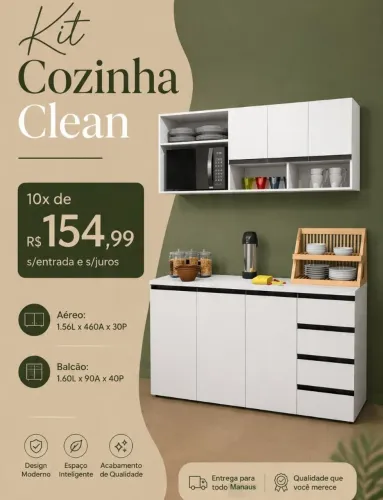 Kit balcão e armário de cozinha em mdf 
