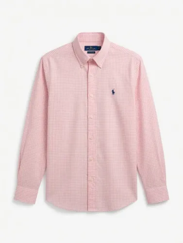 Camisa Social Ralph Lauren Polo Xadrez Rosa Manga Longa
