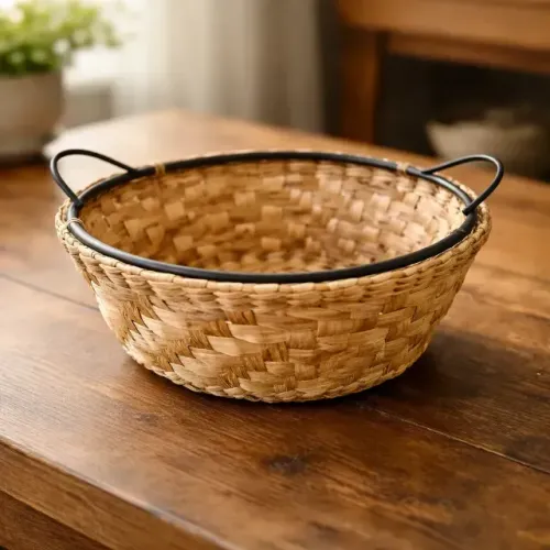 Cesta Redonda Taboa Alça Borda Ferro Home Garden