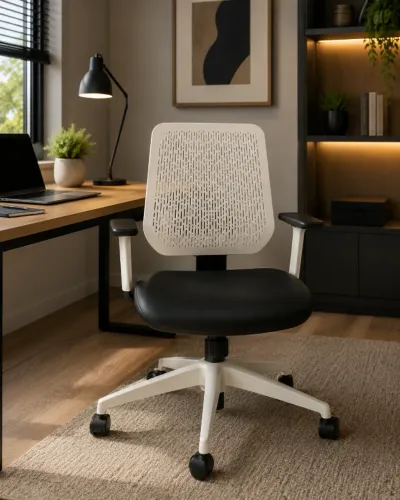 Cadeira Escritório Ergonômica Preta e Branca Home Office Moderna