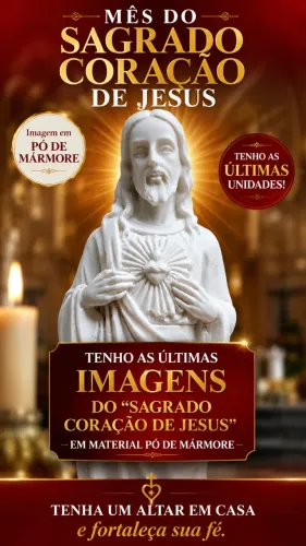Imagem do Sagrado Coração de Jesus com Base em Pó de Mármore 17 cm | Escultura Religiosa