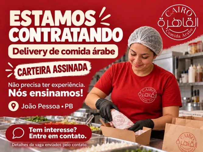 Delivery de comida árabe sem experiência exigida