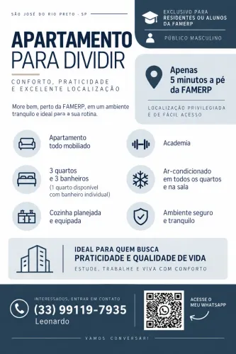 Quarto / Apartamento para dividir próximo a FAMERP / Hospital de Base