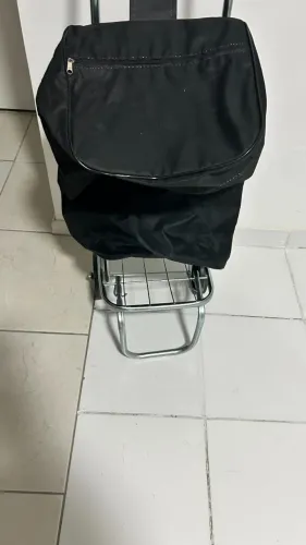 Carrinho De Feira Dobrável + Sacola Preta Para Compras Reforçado Até 50kg