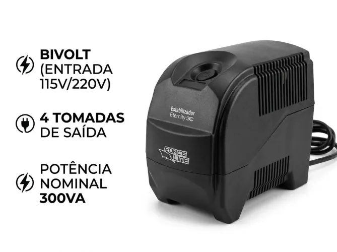 Estabilizador Bivolt Force Line 300va Para PC e Eletrônicos 4t