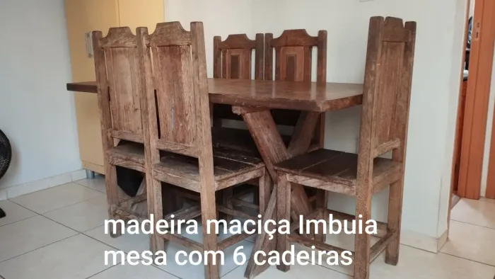 Mesa com 6 cadeiras madeira maciça imbuia