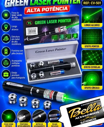 CANETA LASER POINTER VERDE C/ PONTEIRAS TRILHA ENGENHARIA