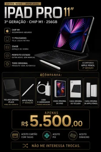 iPad Pro 11? M1 256GB + Apple Pencil 2 + Teclado Original iPlace - Impecável!