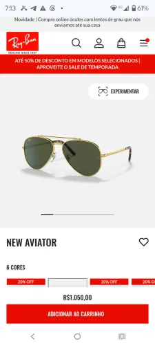 Óculos de sol ray ban aviator tamanho 58 original com nota fiscal 