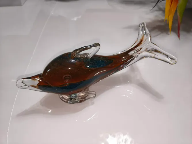 Golfinho de Murano | Âmbar e Azul | 25 x 12 cm