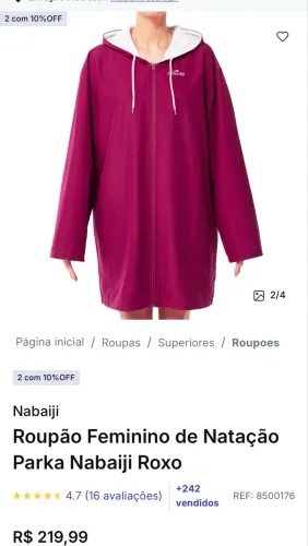 Roupão nabaiji decathon feminino roxo sem uso