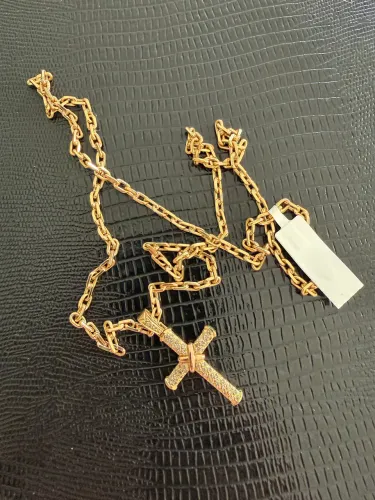 Conjunto Ouro 18k Corrente Cartier Maciça com Cruz Diamantes.