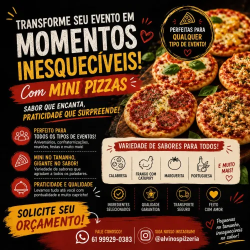 Pizzas e mini pizzas para eventos