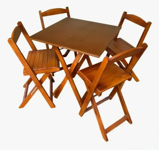 Conjunto de Mesa e Cadeiras Dobráveis Madeira Maciça