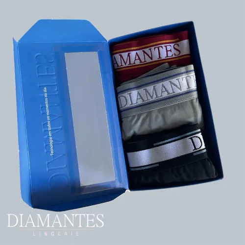 Cuecas Diamantes Originais Kit 3 Boxer Microfibra Leve Fresca Nao Enrola Perna