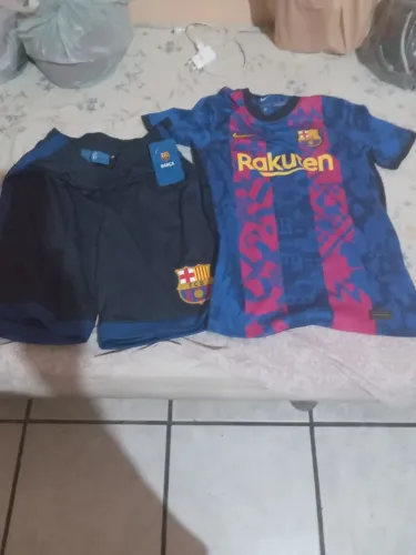 Kit barcelona original tamanho p infantil novo