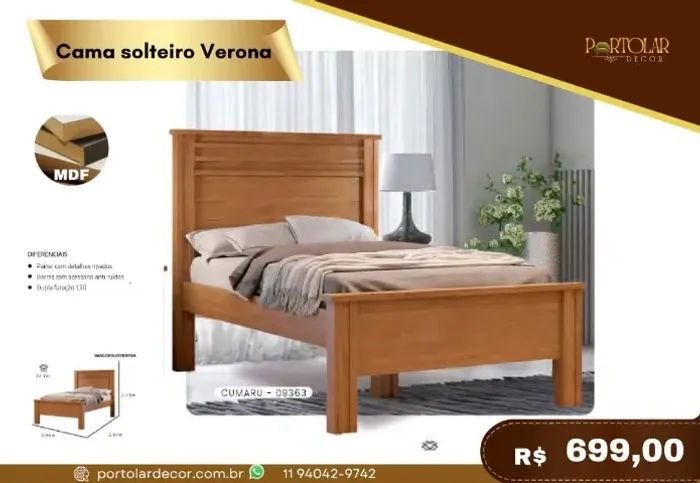 Cama solteiro Verona, a pronta entrega