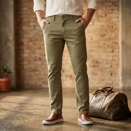 Calça Sarja Masculina Chino Slim Fit Verde Militar - Conforto, Elegância e Versatilidade