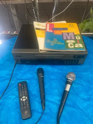 karaoke videoke VMP 3000 2 cartuchos dois microfone 2 pastas 